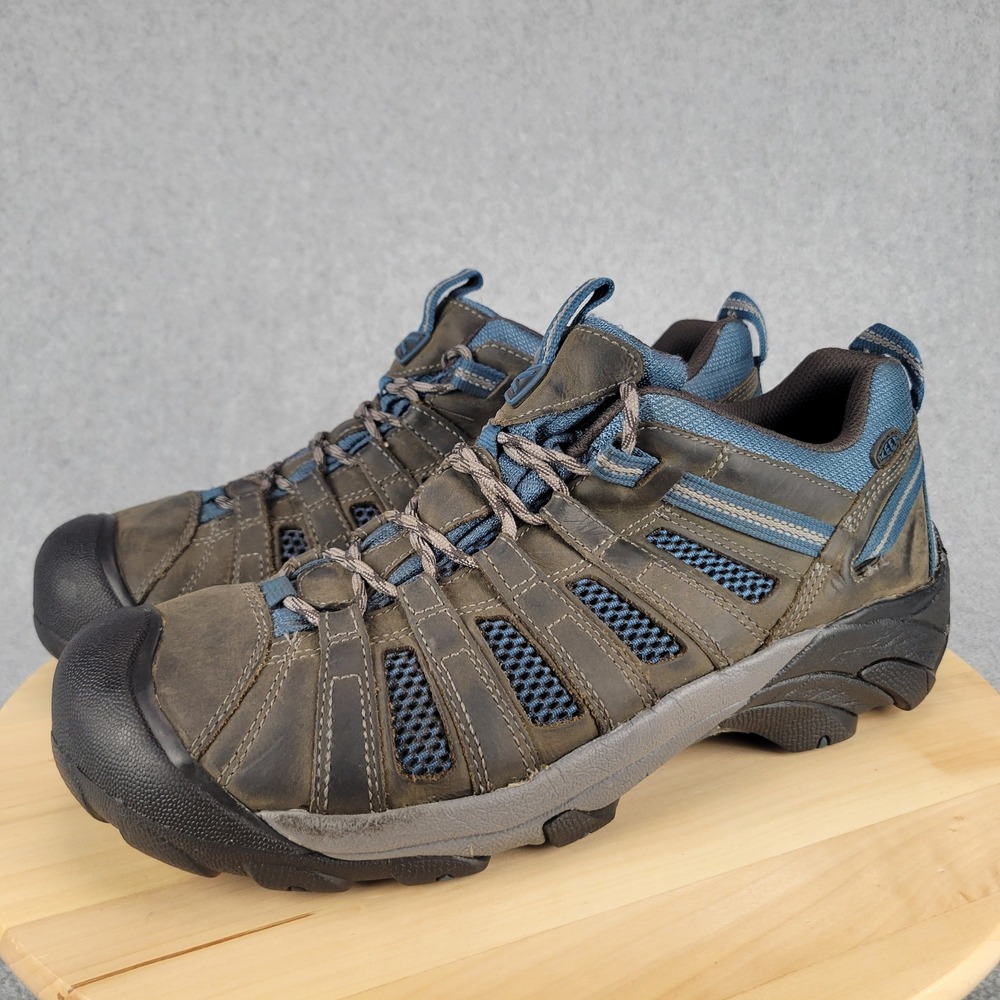 Keen Voyageur Hiking Shoes Mens 13 Brown Blue Leather Mesh Low Top Trail 1018837